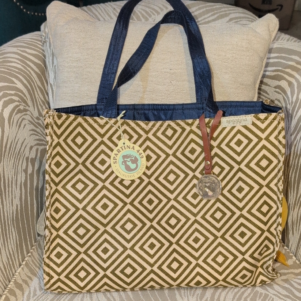 Spartina 449 Tan And Brown  Diamond Pattern Tote  - RETIRED